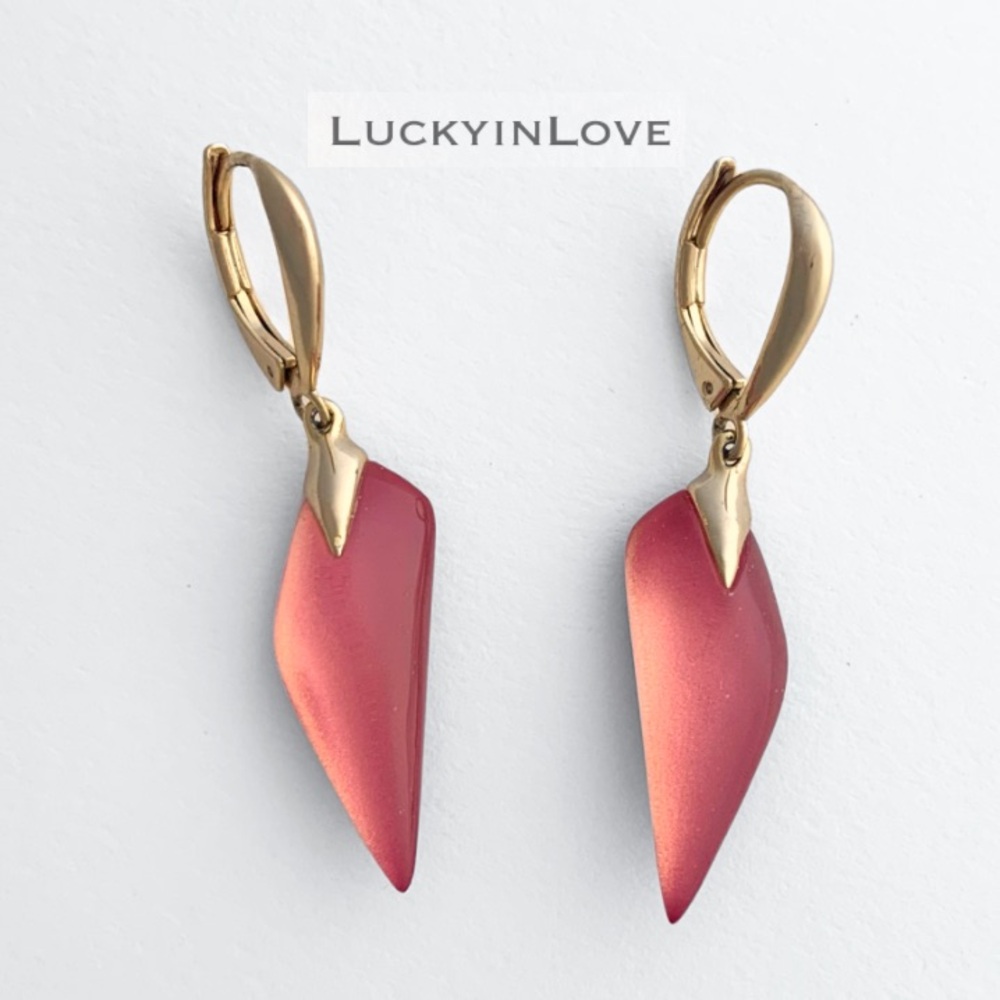 ALEXIS BITTAR • Svelte Glossy Lucite Peach Coral Drop Earrings